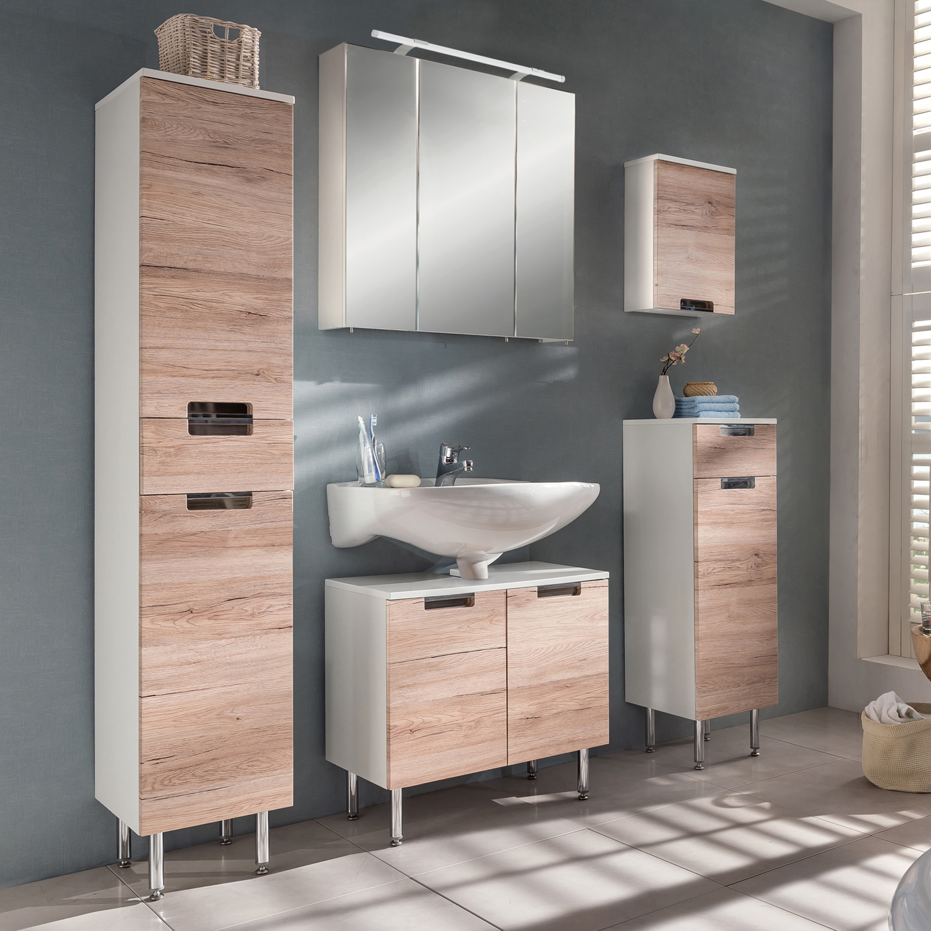 Hängeschrank - weiß-Sanremo Eiche - 33 cm