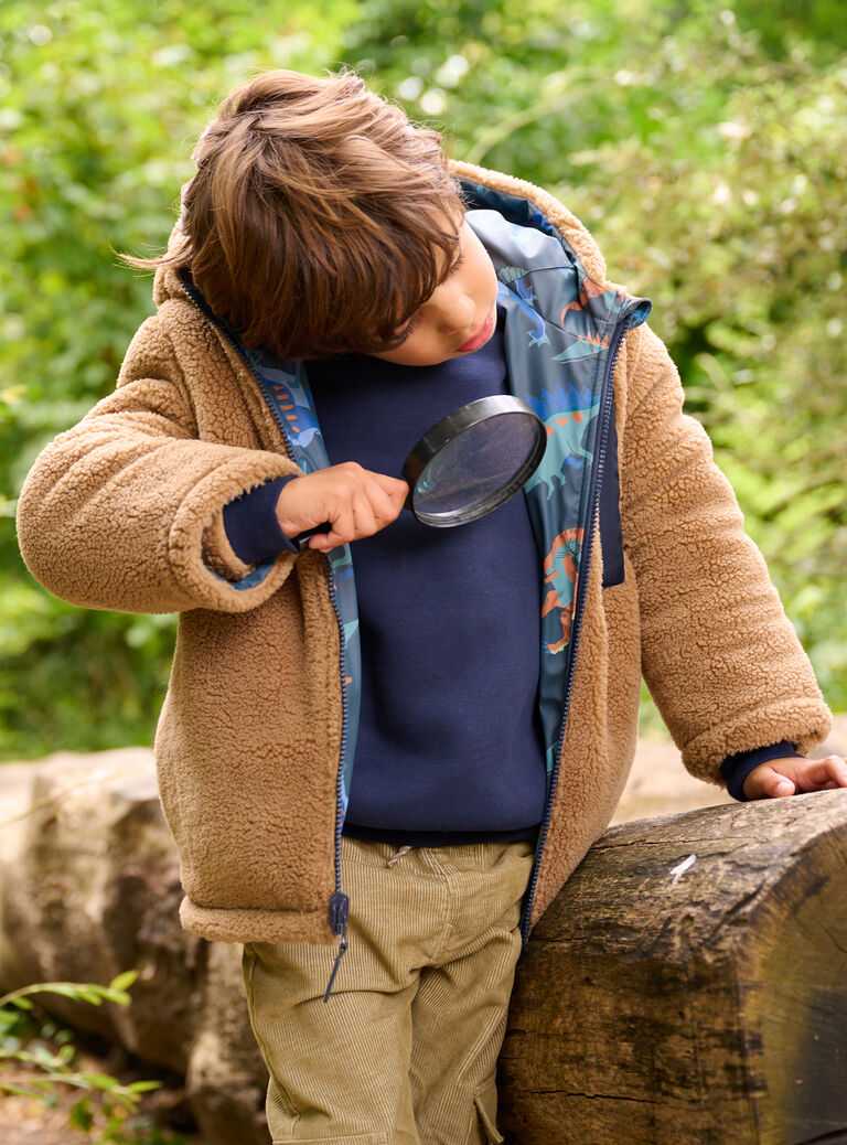 Imperméable à capuche réversible bleu nuit et camel