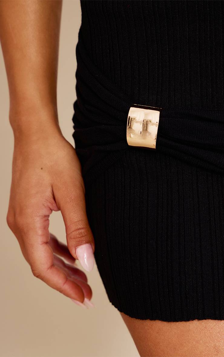 Noir Robe Mini En Maille Sans Manches Avec Détail Froncé