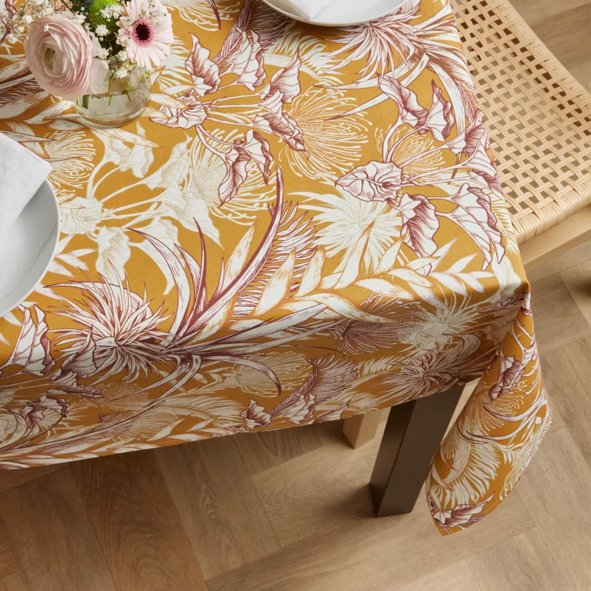 Nappe rectangulaire coton enduit (150 x 250 cm) Granada Jaune moutarde