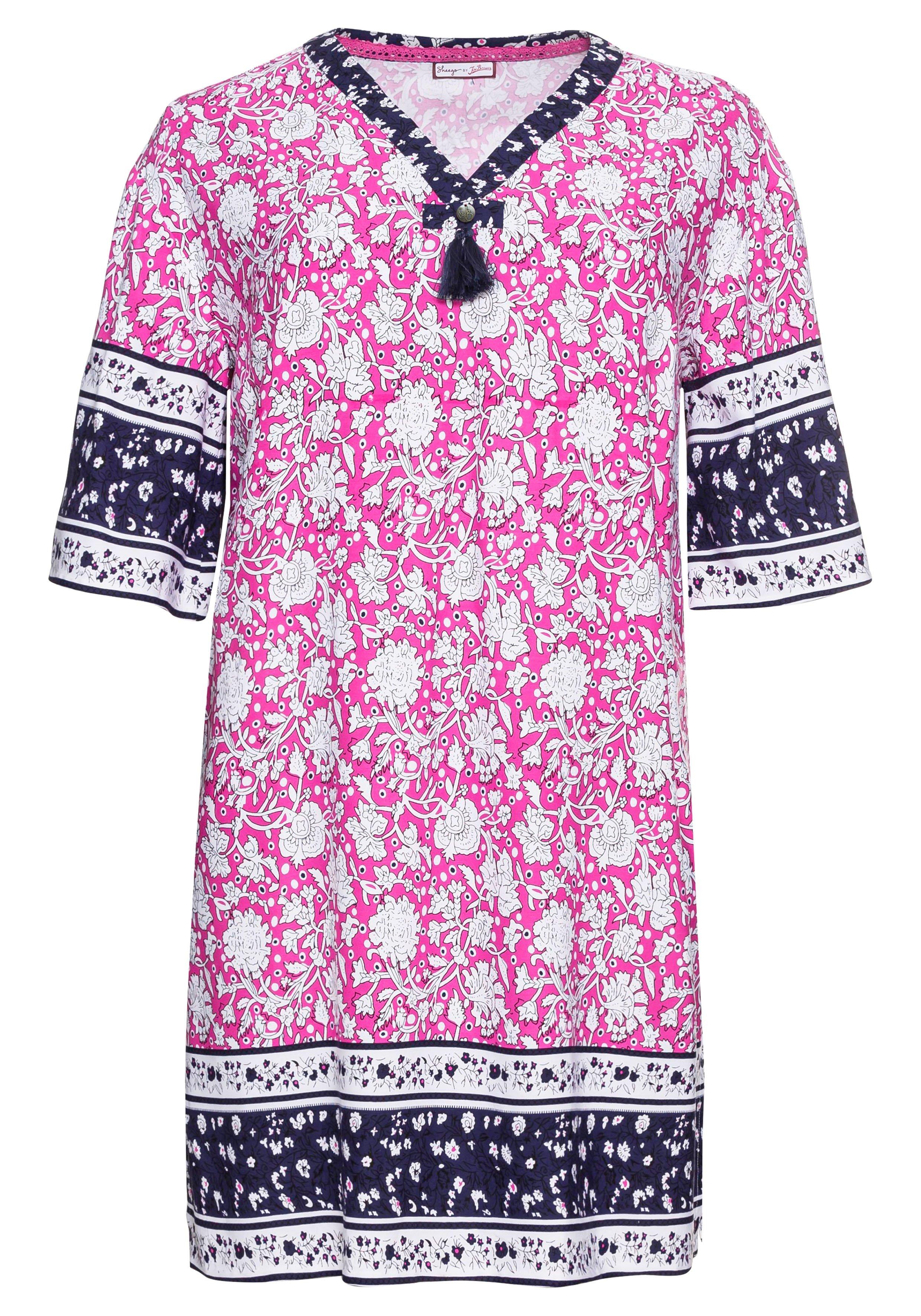 Lounge-Kleid mit Blumenprint und Bordürendruck