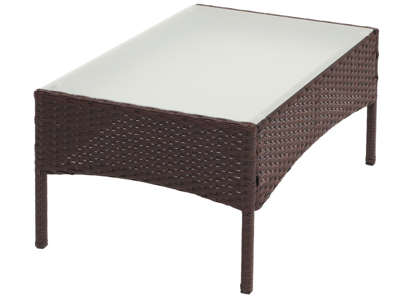 Poly-Rattan Gartentisch Hamar, Beistelltisch Tisch mit Glasplatte ~ braun-meliert