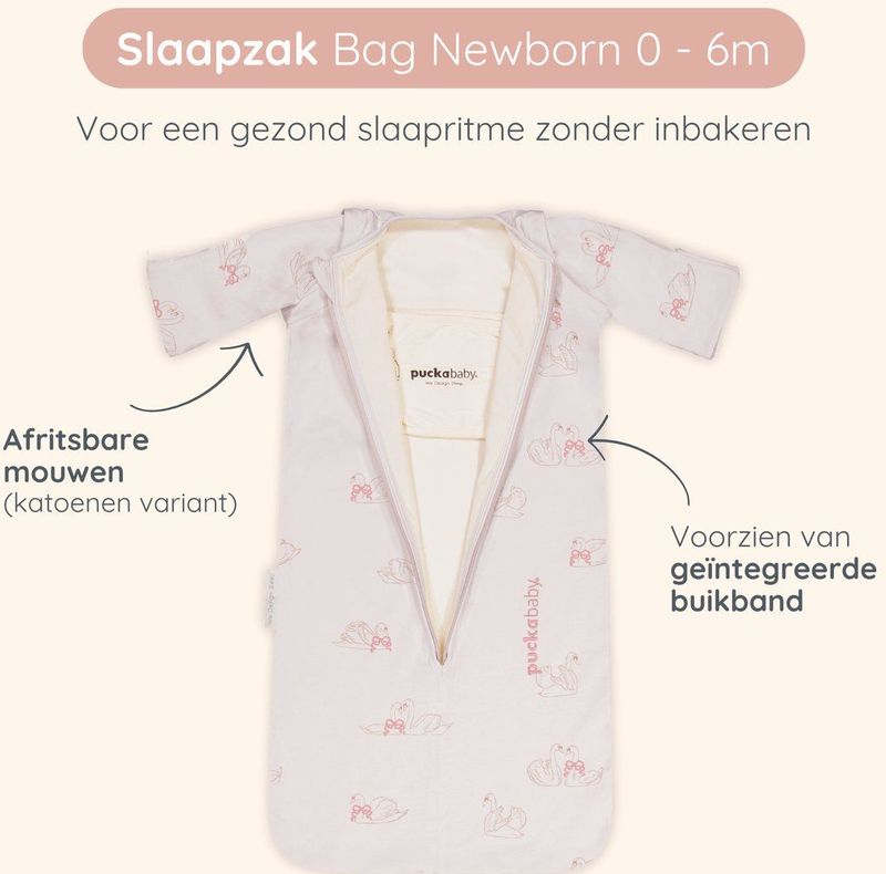 Puckababy - Newborn Slaapzak - Swans - Katoen TOG 1.0 - Zomerslaapzak
