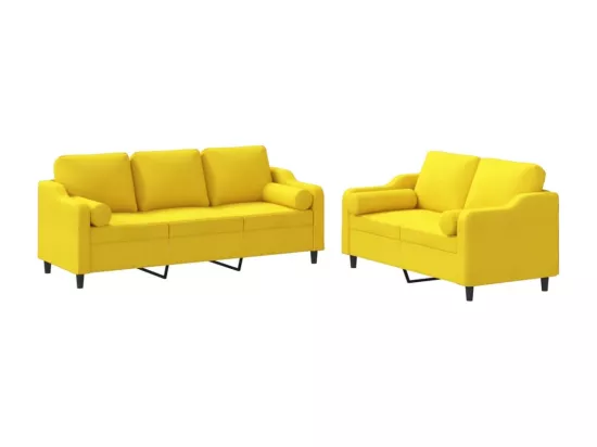 Ensemble de canapés 2 pcs avec coussins jaune clair tissu