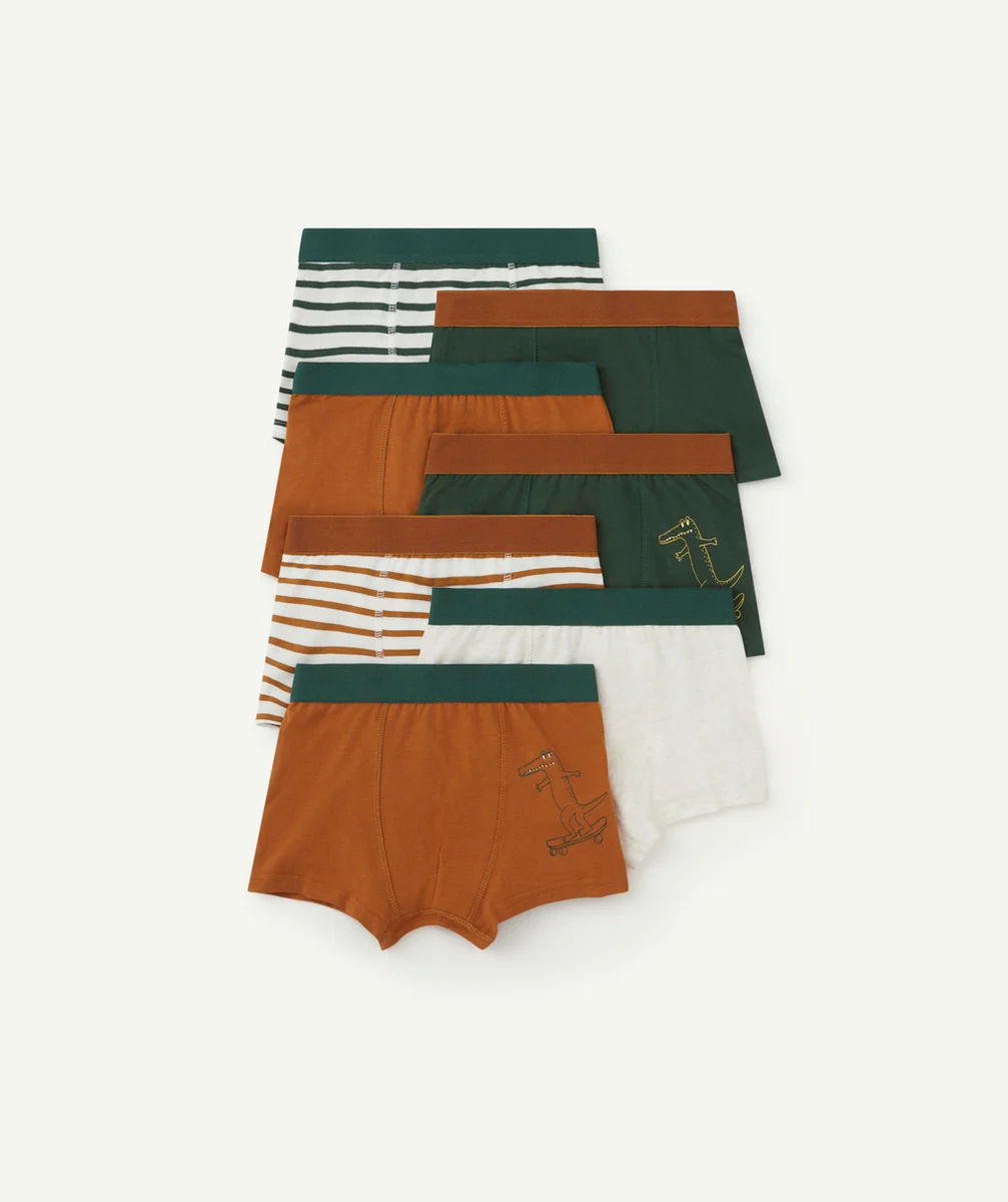 LOT DE 7 BOXERS GARÇON EN COTON BIO VERT ET OCRE