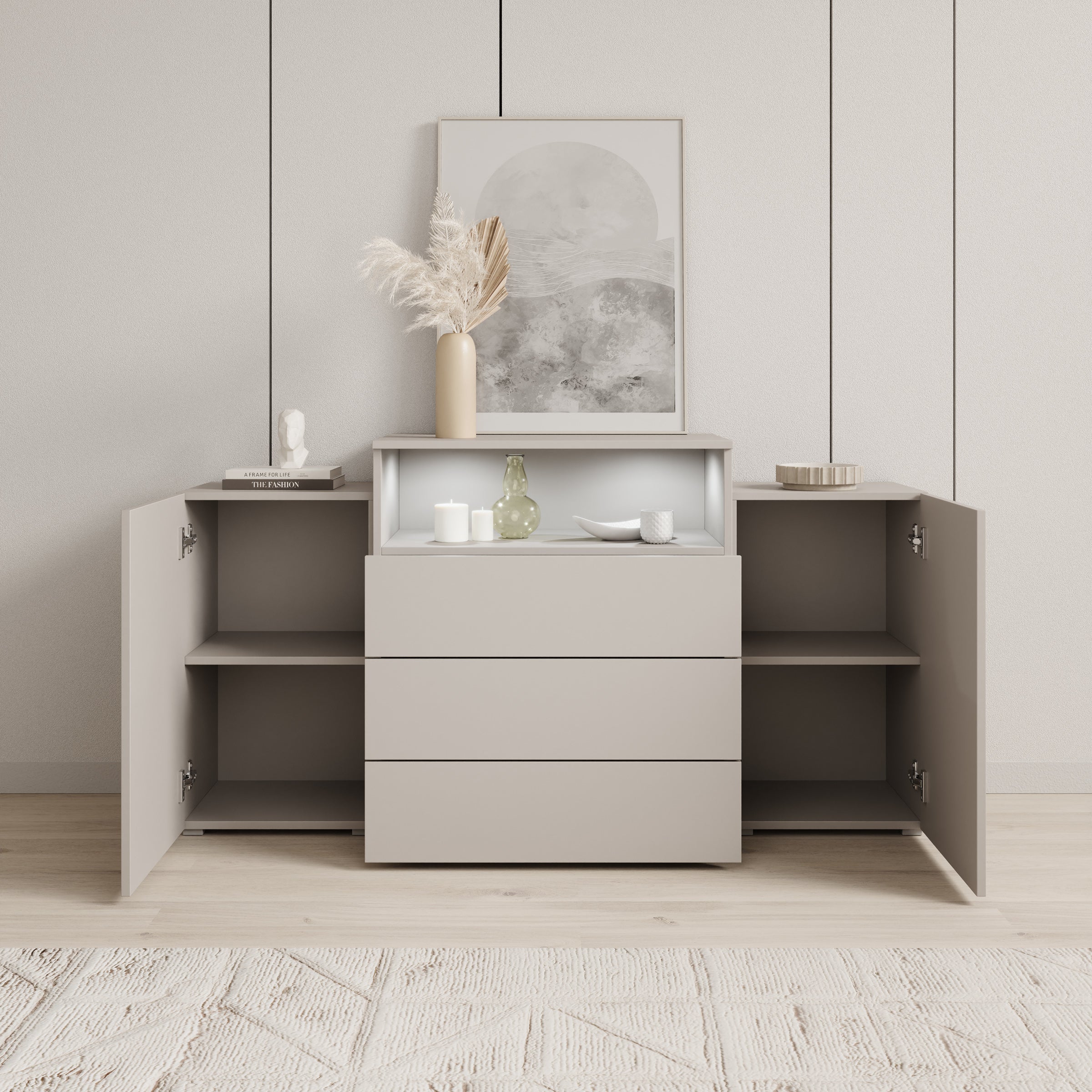 Universal - Dressoir met LED - Beige - 150x39x81 cm
