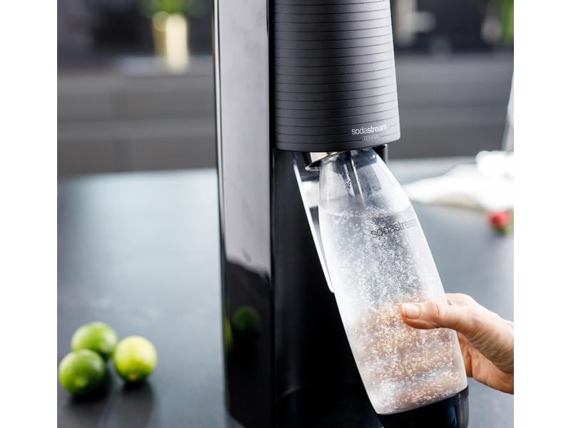 Sodastream Wassersprudler Terra Schwarz Wassersprudler mit Fuse Kunststoffflasche und Quick Connect Zylinder