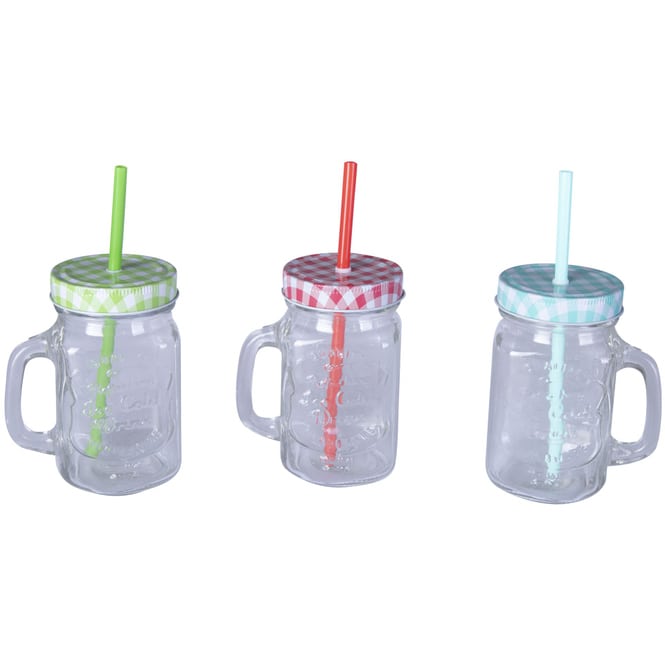 Trinkglas mit Deckel und Trinkhalm - 450 ml - 1 Stück