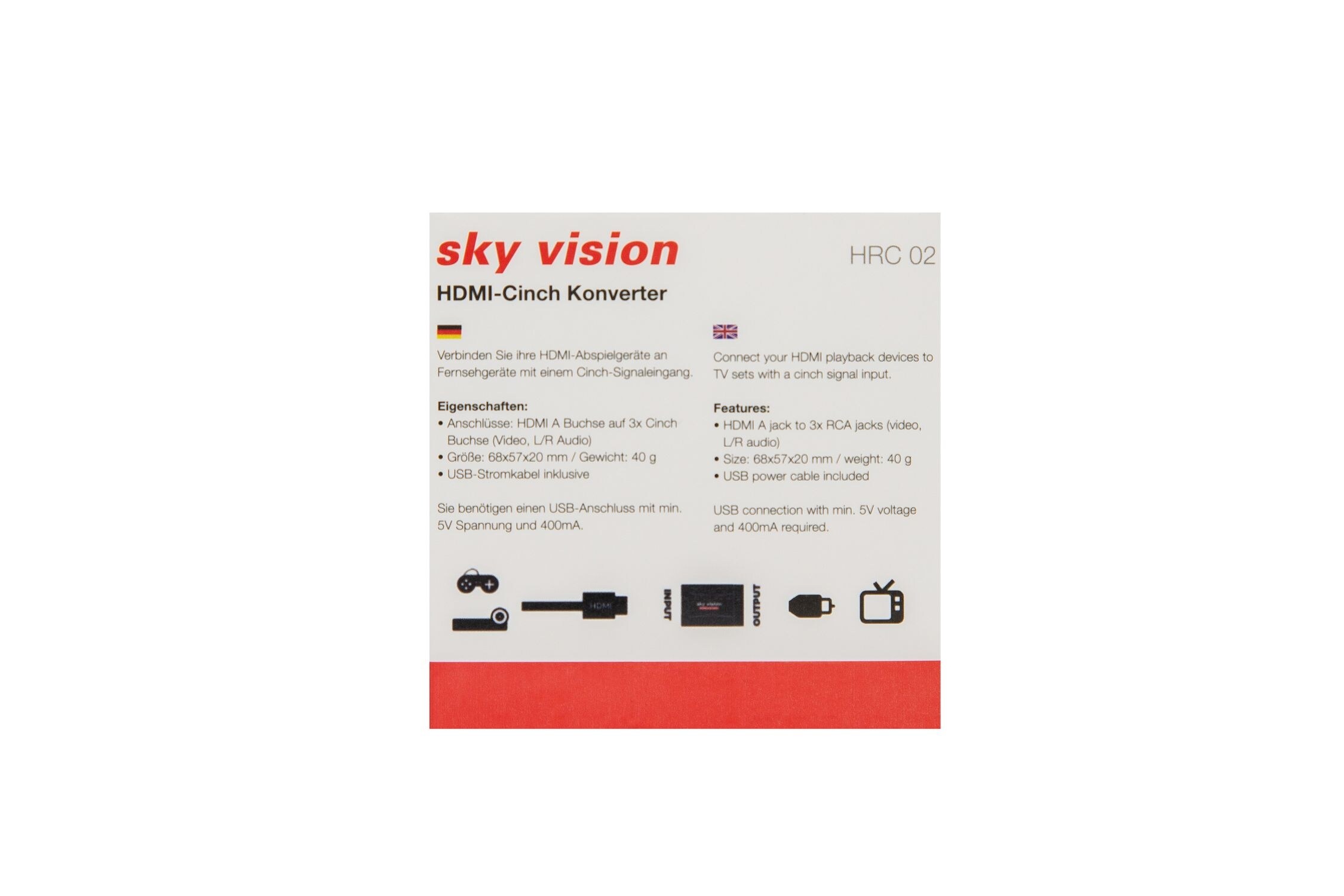 sky vision HDMI zu RCA Konverter (RCA/FBAS), HDTV, PS5, Xbox, schwarz