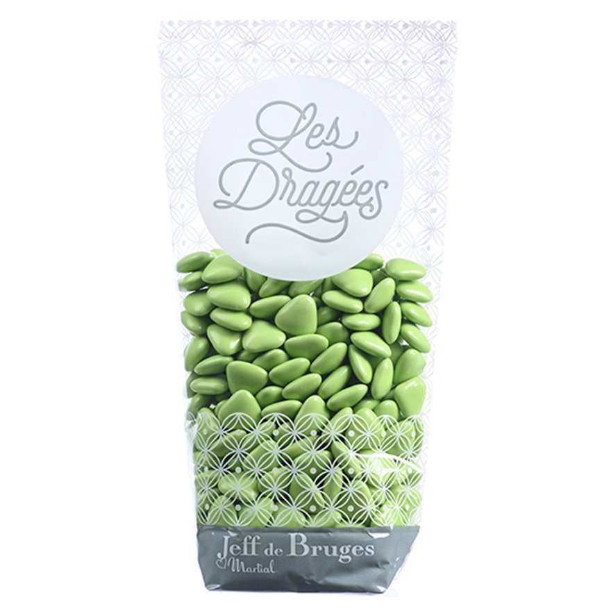 Sachet petits cœurs « pétale d’amour » chocolat au lait vert tilleul