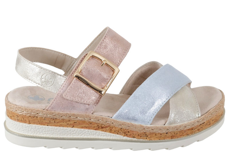 RIEKER SANDAL I MULTIFARVET SKIND MED GLIMMER