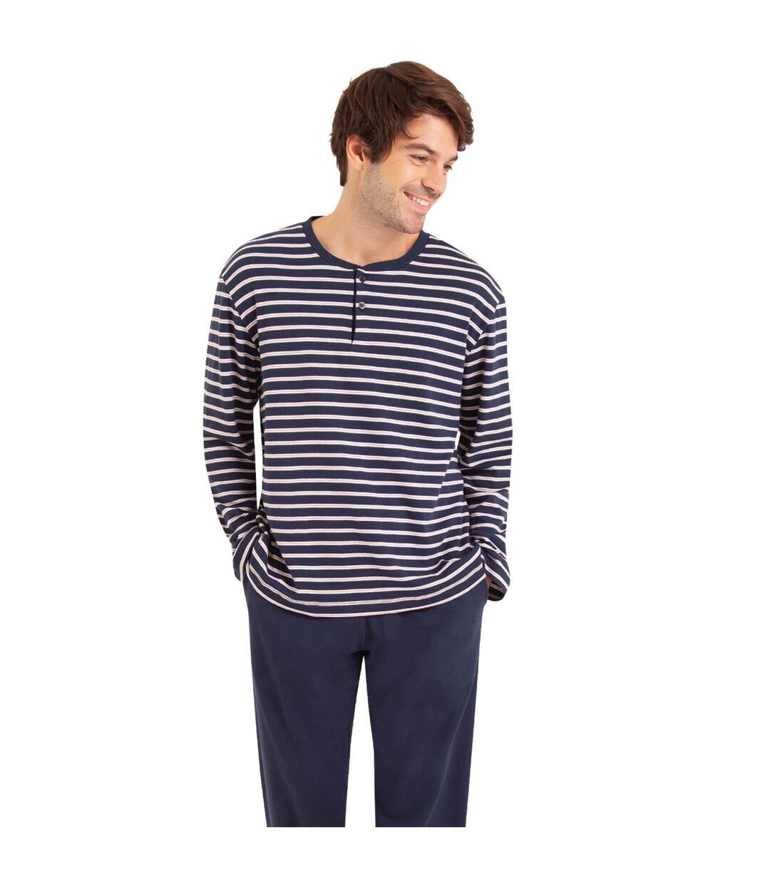 Pyjama long col T homme Coton Interlock