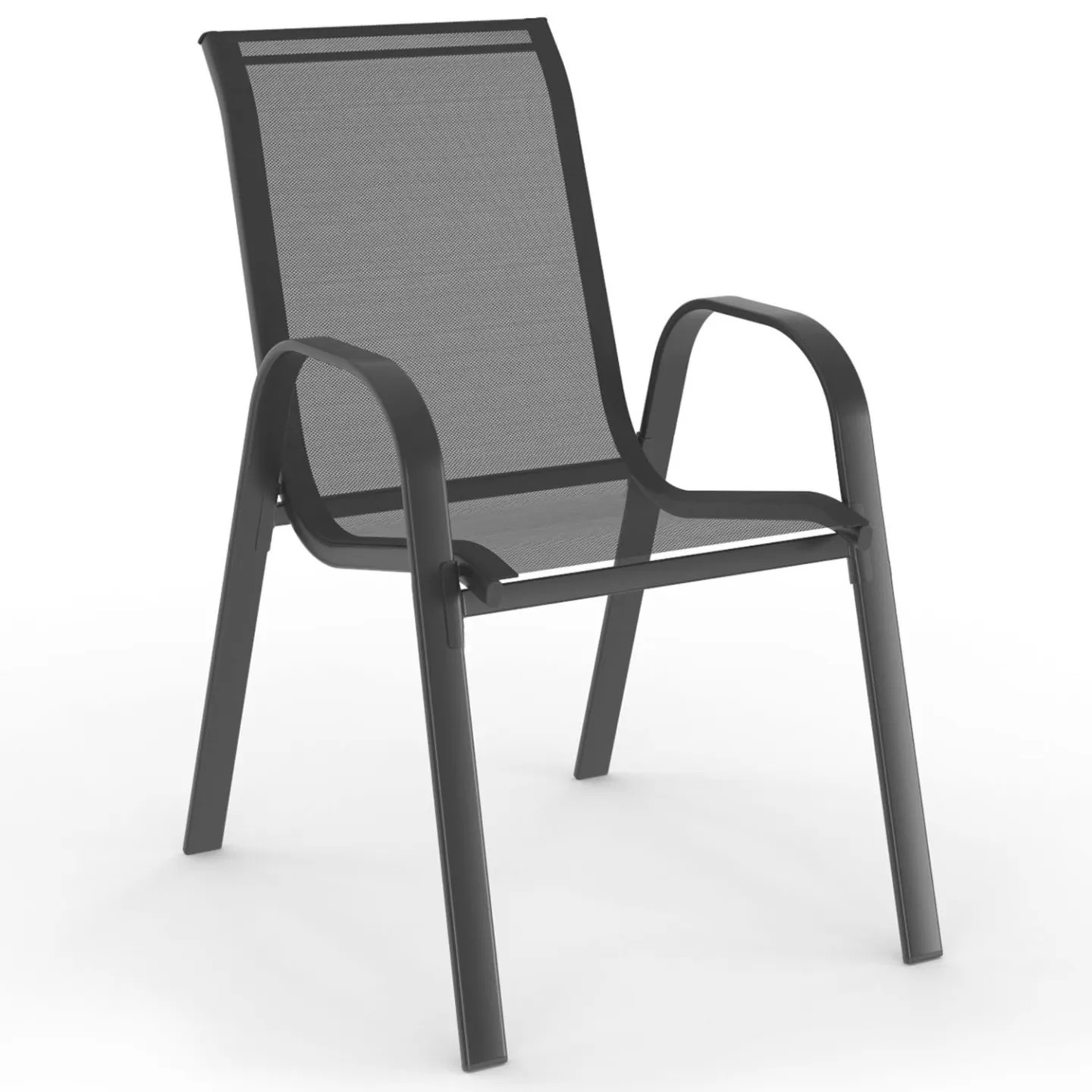 Salon de jardin SANTORIN table 190 cm pieds en croix plateau effet béton et 8 chaises empilables gris anthracite