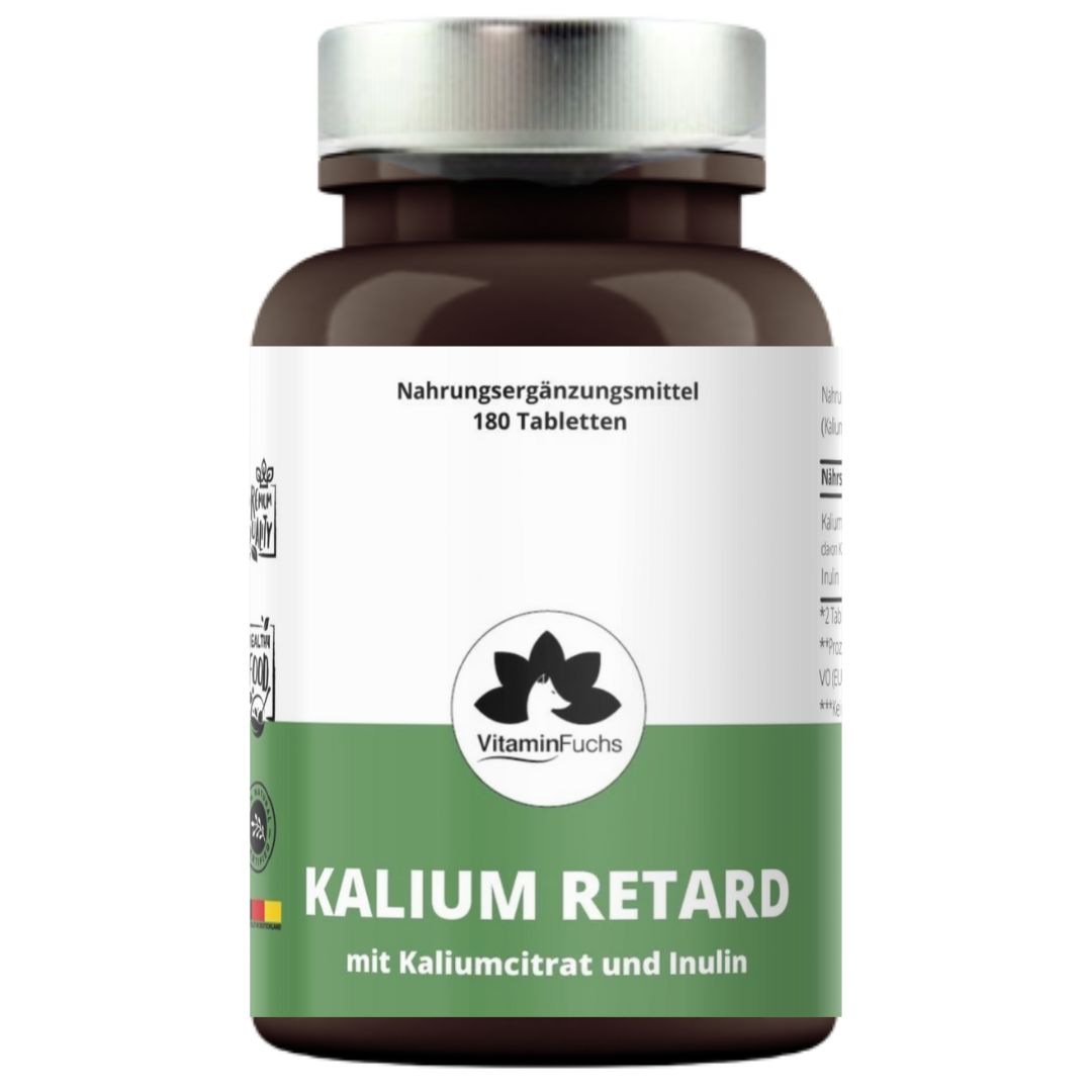 Kalium Retard Tabletten - Kaliumcitrat mit Inulin 1000mg je Tablette - VitaminFuchs