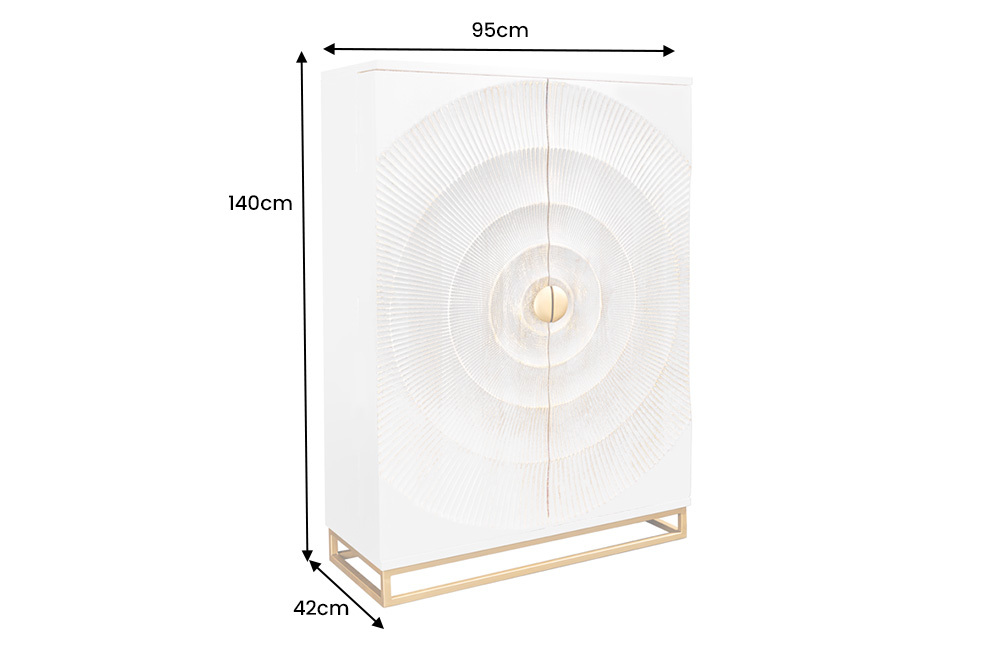 Handgearbeiteter Barschrank GOLDEN SUNSET 140cm weiß gold Mangoholz massiv