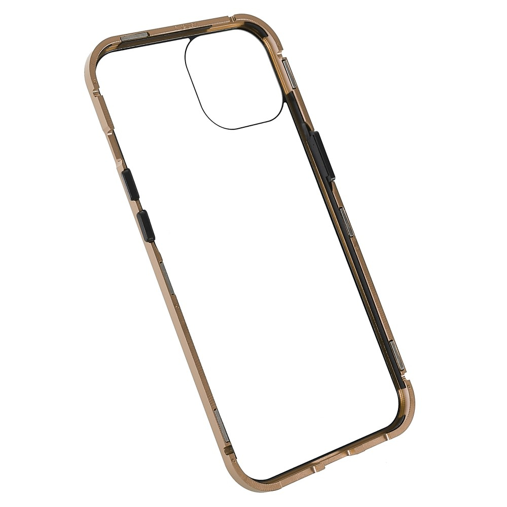iPhone 14 Magnetische Alu Schutzhülle mit Panzer Glas Backcover   Displayschutz (Magnet-Technologie) - Gold