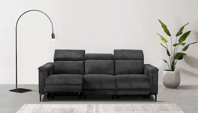Home affaire 3-Sitzer »Lund Cord, mit manueller o. elektrischer Relaxfunktion in 2 Sitzen,« USB-C, Kopfteilverstellung, Breite 222 cm