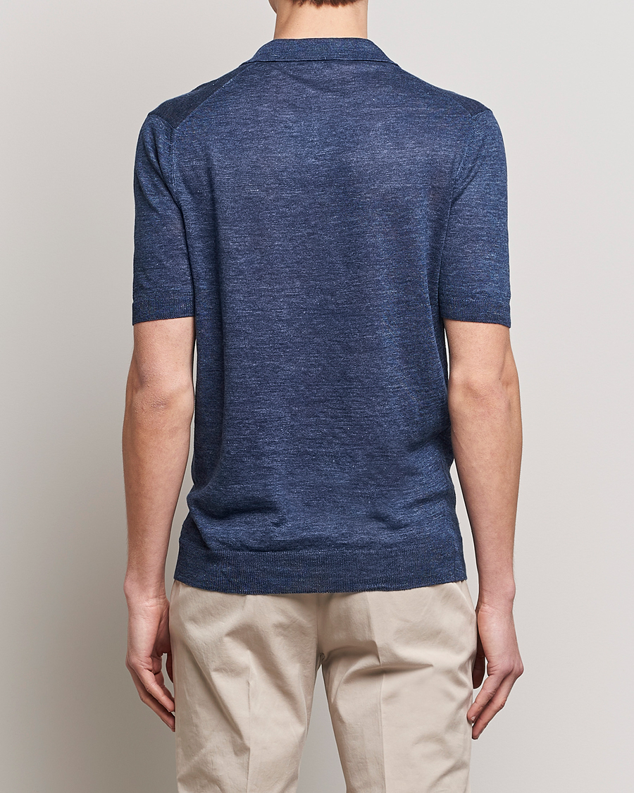 Gran Sasso Knitted Linen Polo Navy Melange