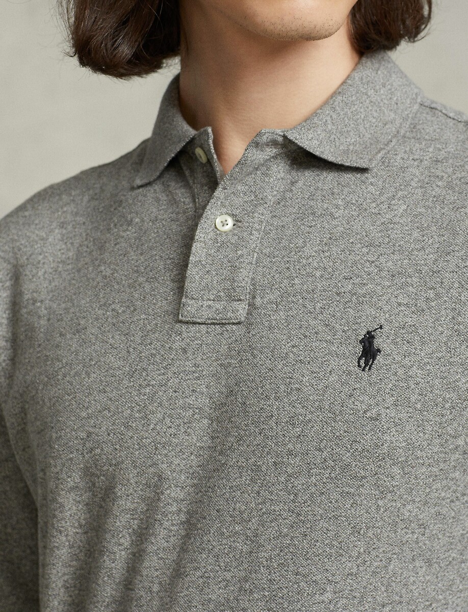 POLO RALPH LAUREN<br>Polo de manga comprida com corte justo em piqué
