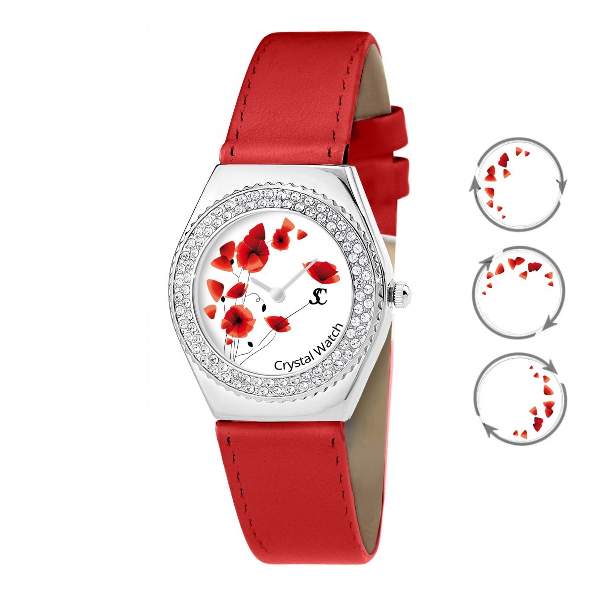 Montre Alysson Coquelicot à mouvement tournant SC Crystal ornée de Cristaux scintillants