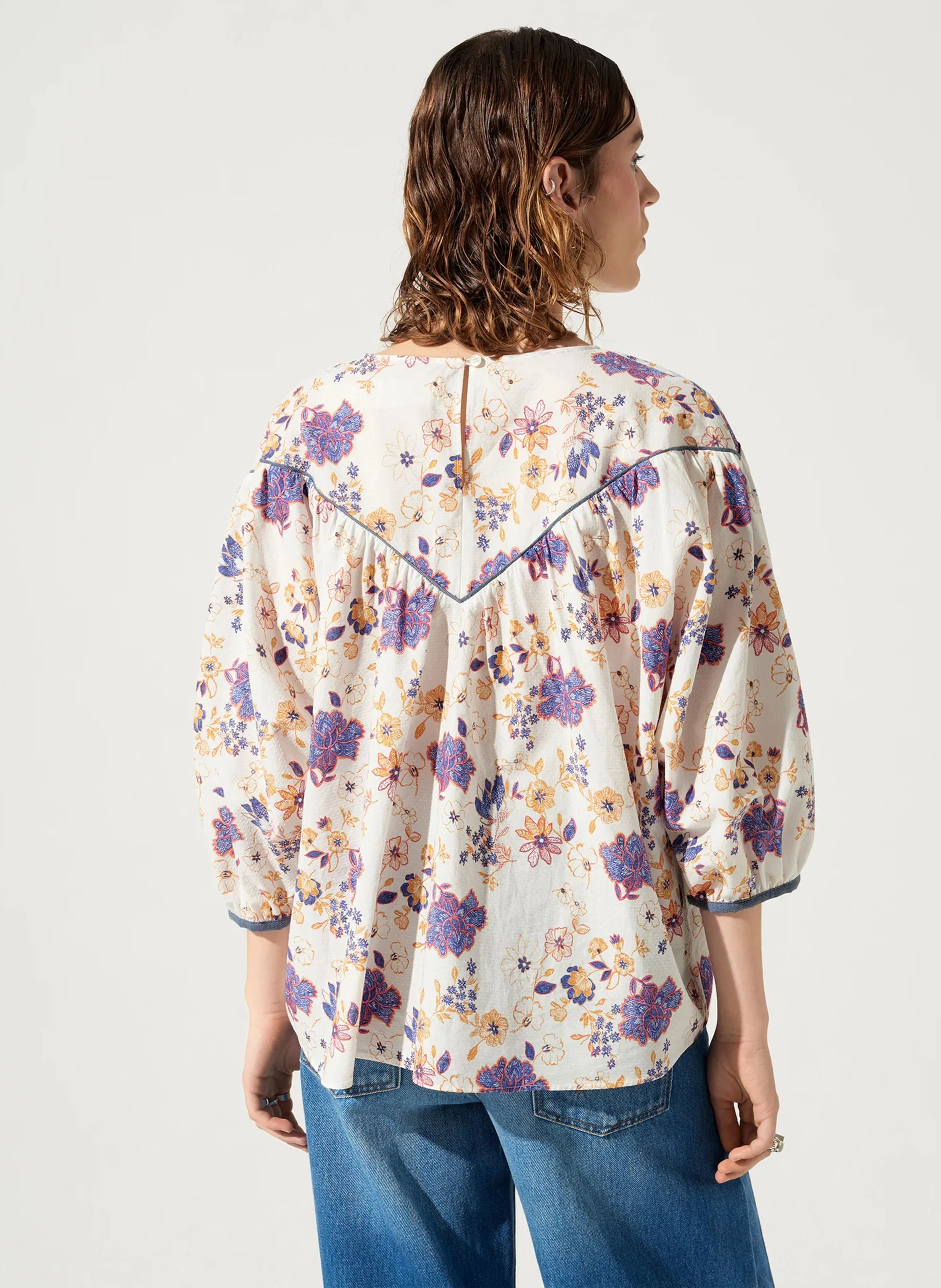 SONJA - Blouse oversize col rond en coton | Blanc