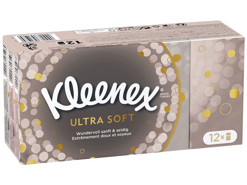 Kleenex Taschentücher Ultra Soft 12 Packungen à 9 Stück Weiche und sanfte Papiertücher für ein angenehmes Hautgefühl