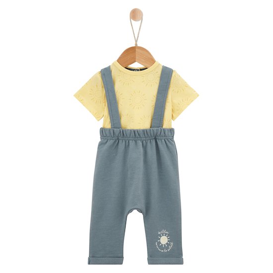 Sweet Summer Tee-shirt manches courtes + Salopette   jaune mimosa et heavy blue        6 mois   de               P'tit bisou