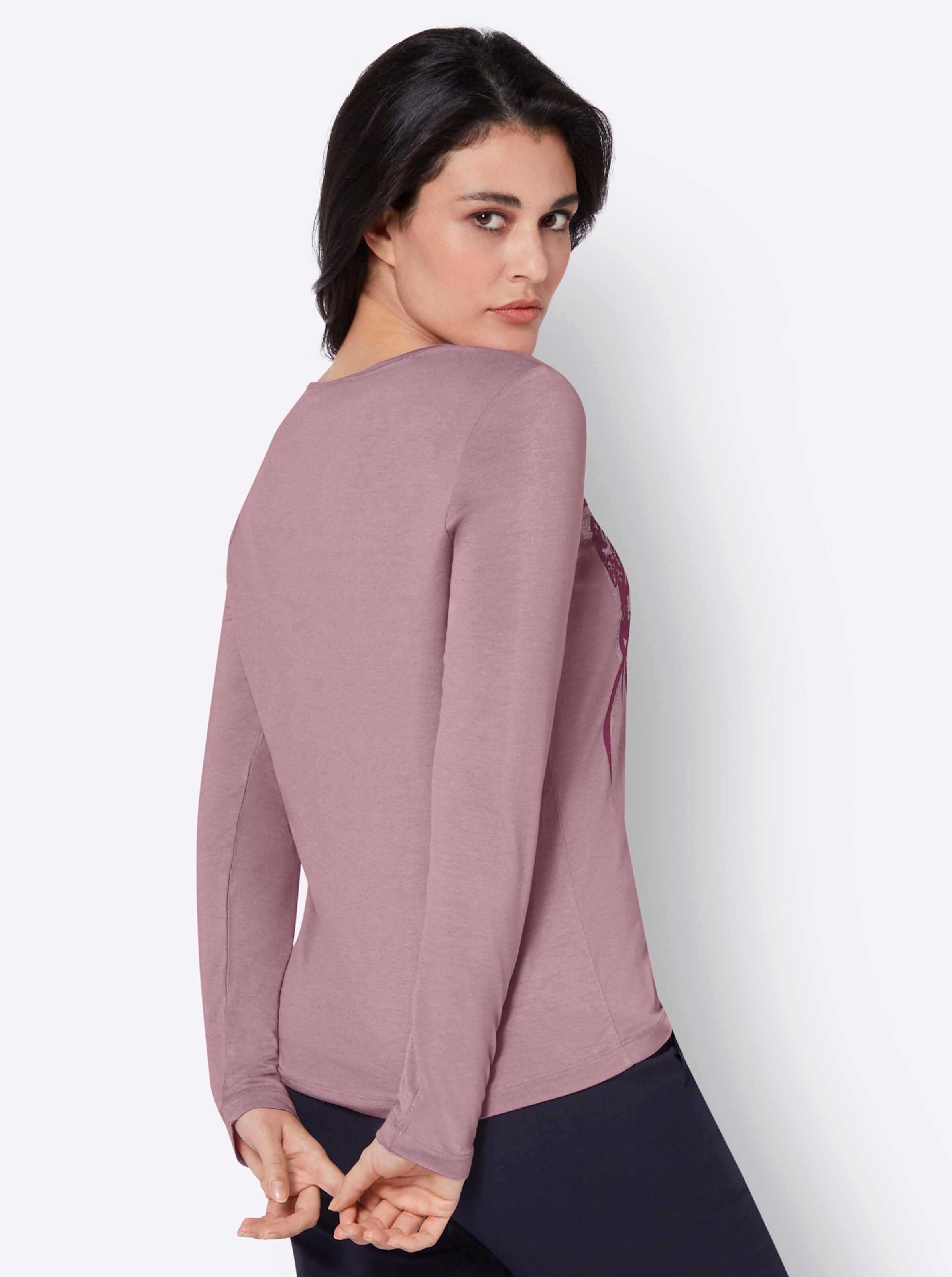Druck-Shirt in hortensie-schwarz-bedruckt