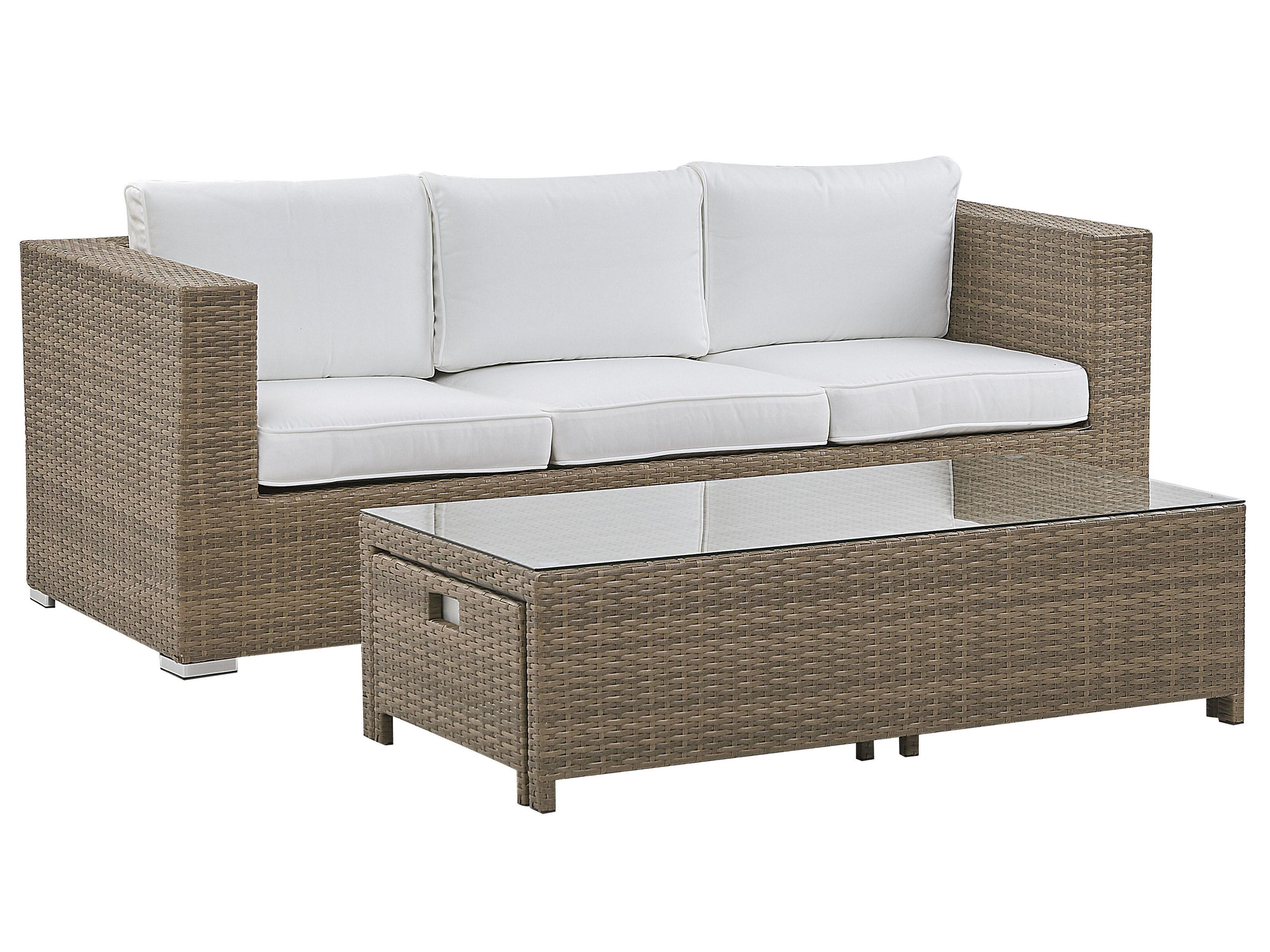 Loungeset met tafel en ottomaan 5-zits BELLUNO PE rotan Wit