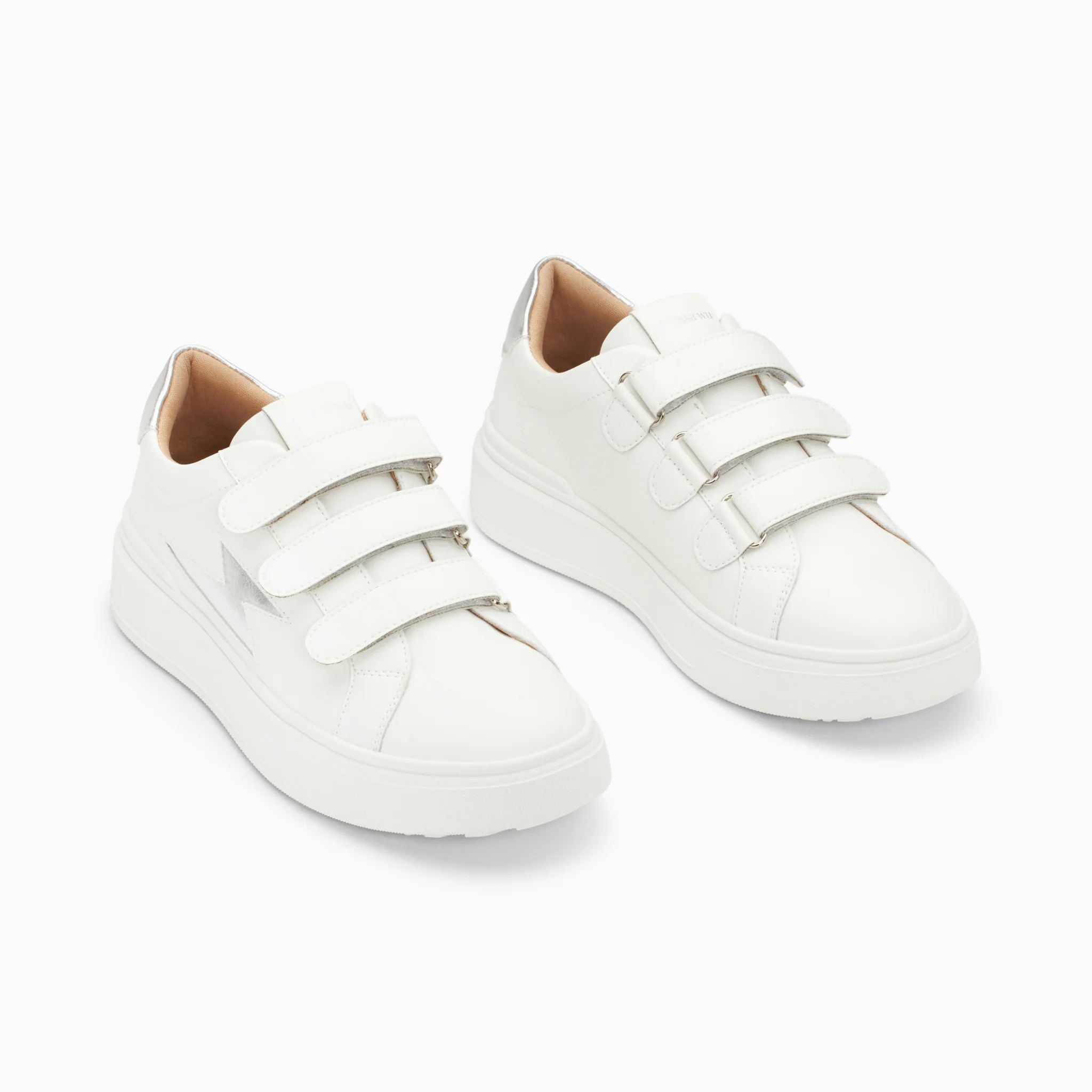 Sneakers-Baskets éclair Fanny blanc et argent à scratchs