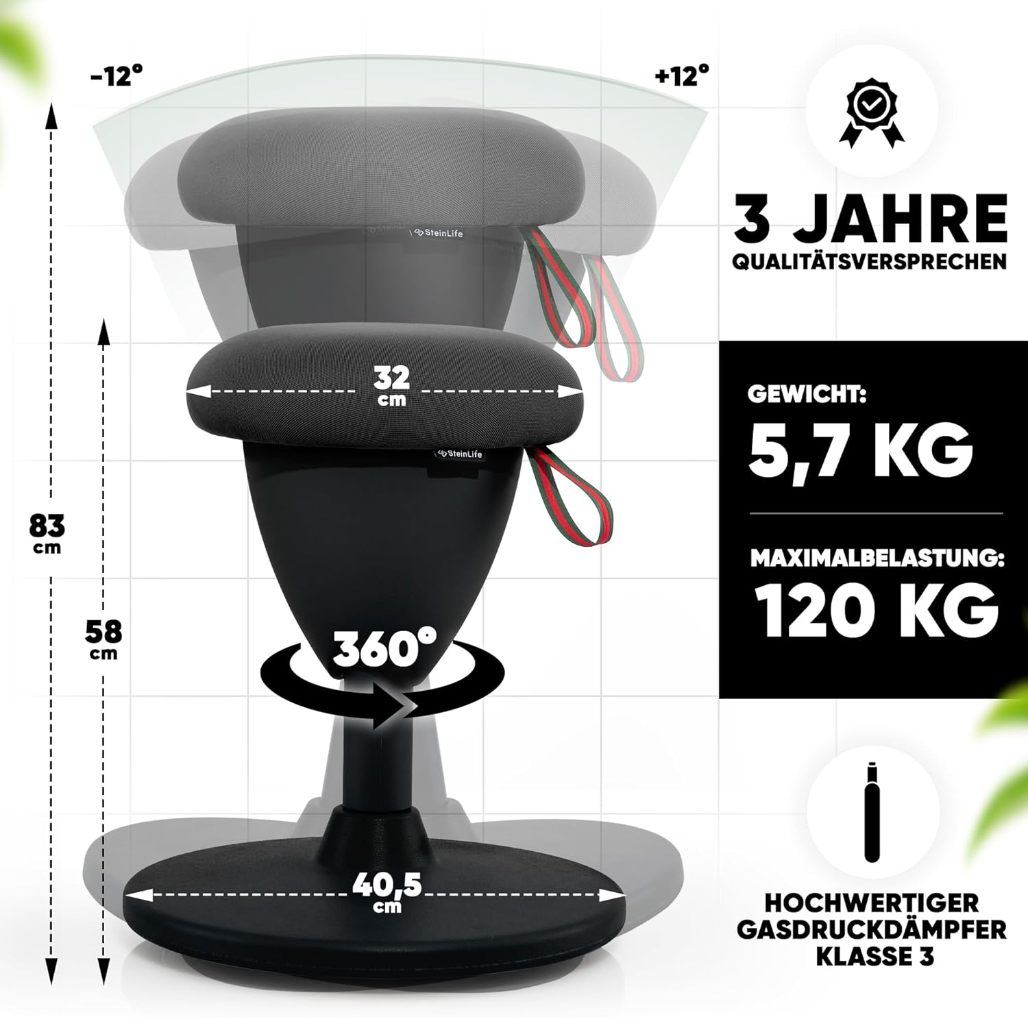 Bürohocker Ergonomisch [TESTSIEGER] Stehhocker Höhenverstellbar [58-83cm] Ergonomischer Hocker für Büro [Schwingeffekt] Wackelhocker Sitzhocker | Arbeitshocker rutschfest Rund