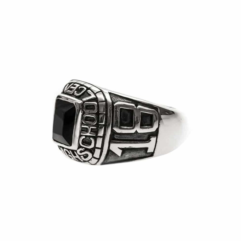 Chevalière Argent Homme Universitaire Pierre Noire Argent