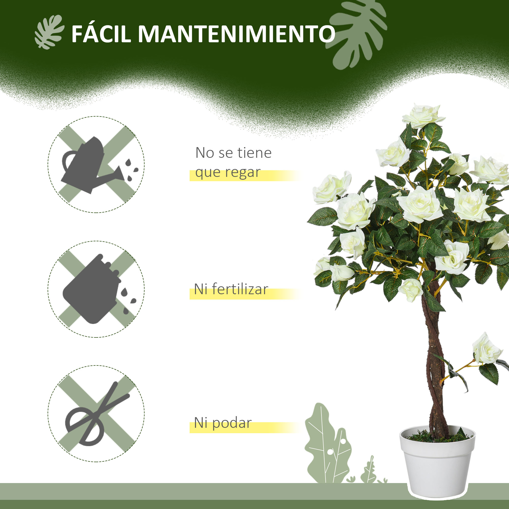 Rosas artificiais Outsunny verdes e brancas
