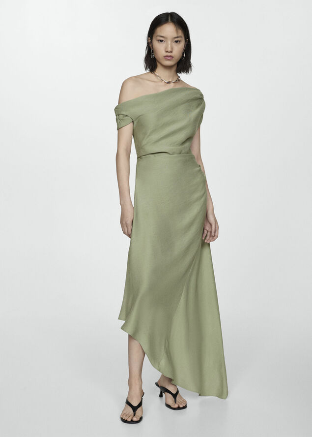 MANGO Asymmetrical pleated dress Medium green