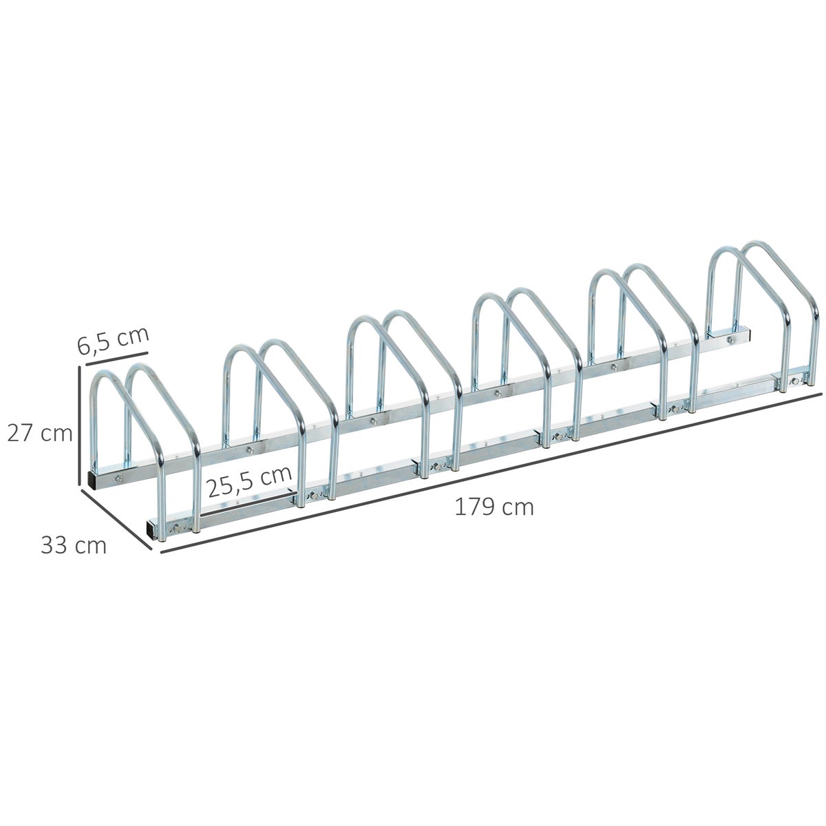 HOMCOM Fietsendrager, Weerbestendig, Duurzaam, Geschikt voor maximaal 6 fietsen, 179 x 33 x 27 cm, Staal, Zilver