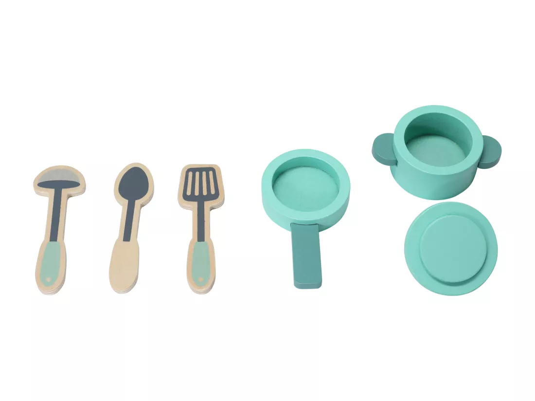Cuisine Enfant Multifonctionnelle 5 en 1 - ORYXEARTH - Vert - 47.8x17x40.3cm - 3,35kg - Bois