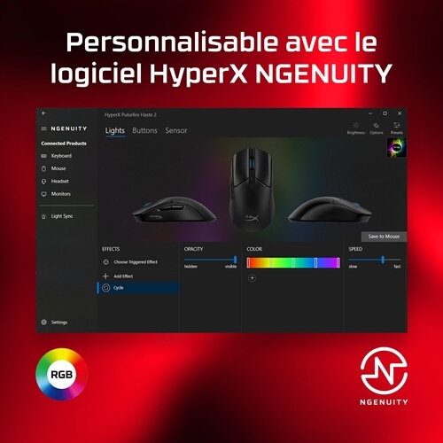 Souris Hyper X Souris gaming Pulsefire Haste 2 Noir