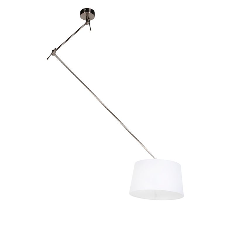 Hanglamp staal met linnen kap wit 35 cm - Blitz