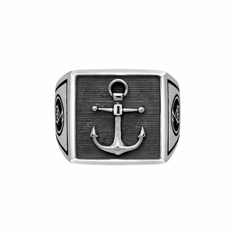 Chevalière Homme Ancre Marine Argent Homme