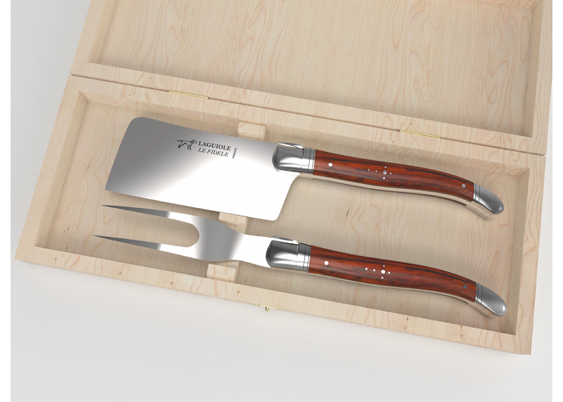 Service à fromage Laguiole avec un manche en bois de cocobolo et mitres en acier inoxydable