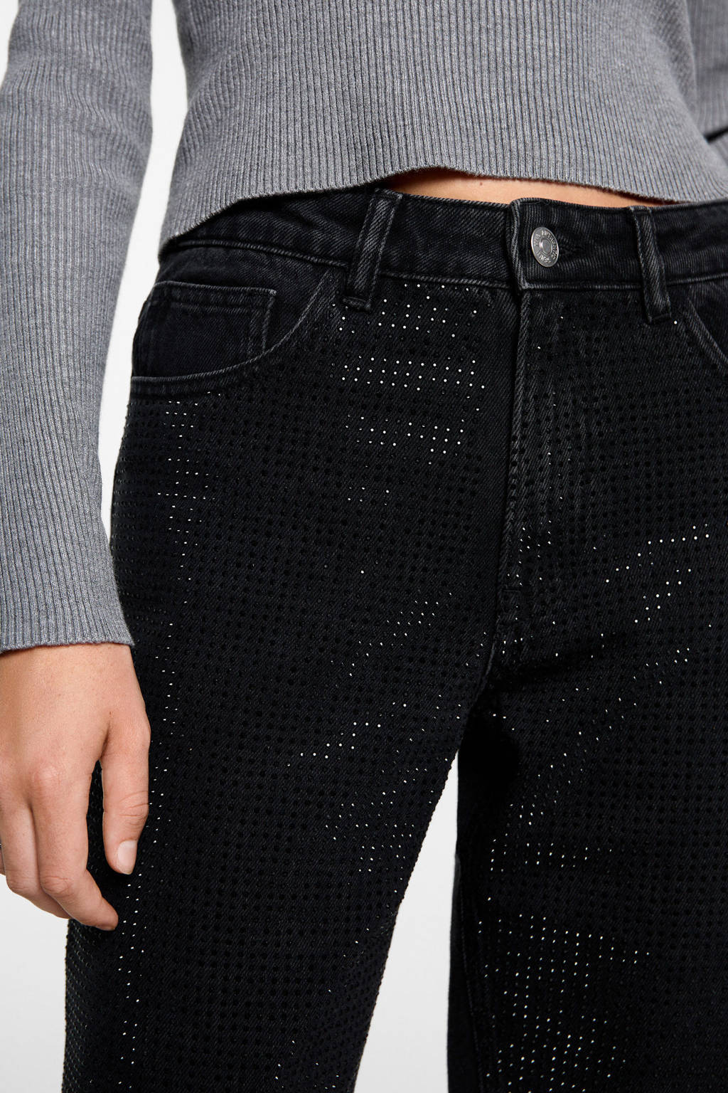 MANGO TEEN straight leg jeans met all over print zwart