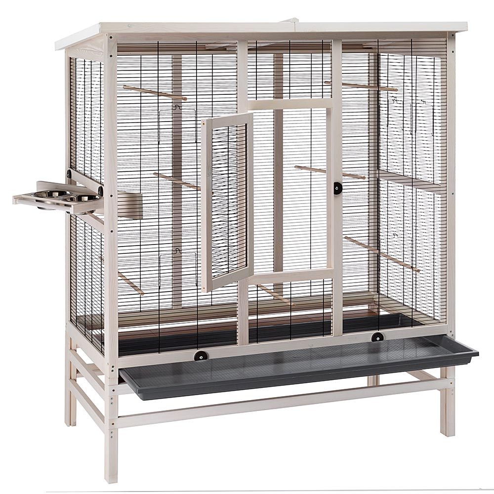 Volière pour oiseaux en bois fsc wilma large, cage pour canaris perruches, accessoires inclus