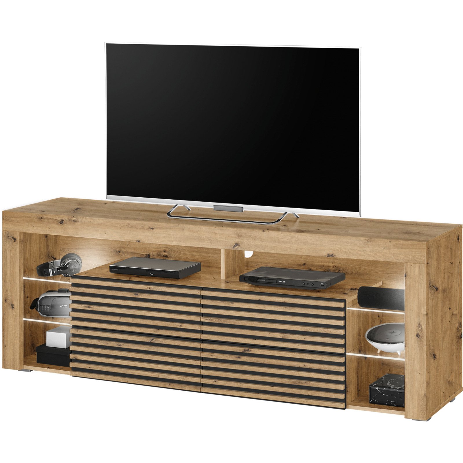 TV-Möbel Goal 2.0 Dekor Eiche Artisan, 179 x 66 x 44 cm, mit Lamellenfront