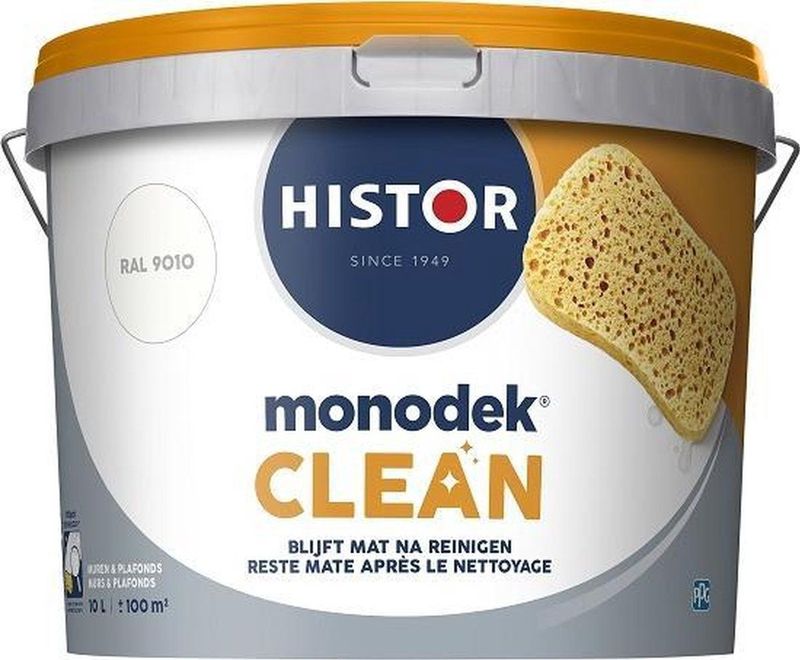 Histor Monodek Clean - Mat - Reinigbare Muurverf - Makkelijk Schoon te Maken - 10L - RAL 9010
