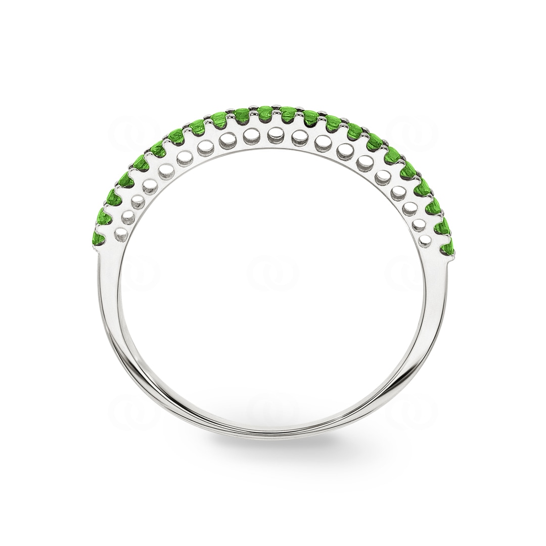 Mémoire-Ring 750/18 K Weissgold mit grünen Granaten