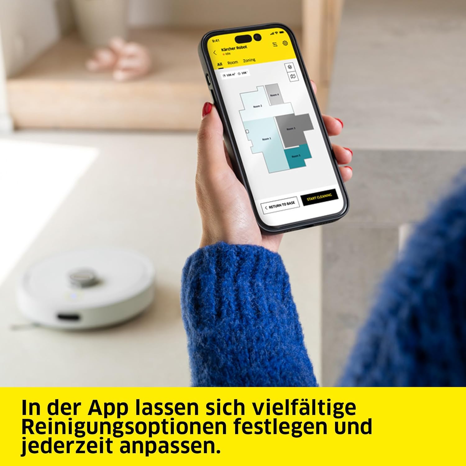 Kärcher Saug- und Wischroboter RVC 3, 15.000 Pa, bis 130 min Laufzeit, App-Steuerung, Kartierung, Laser-Navigation, Absturzsensoren, automatisches Laden, für Hartböden und Teppiche