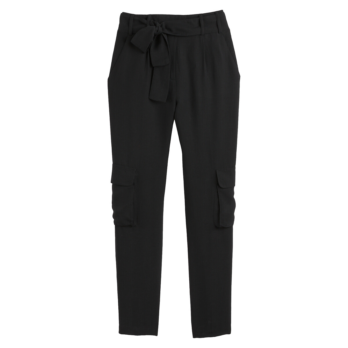 COLEÇÕES LA REDOUTE<br>Calças slim em liocel e linho, com bolsos frontais