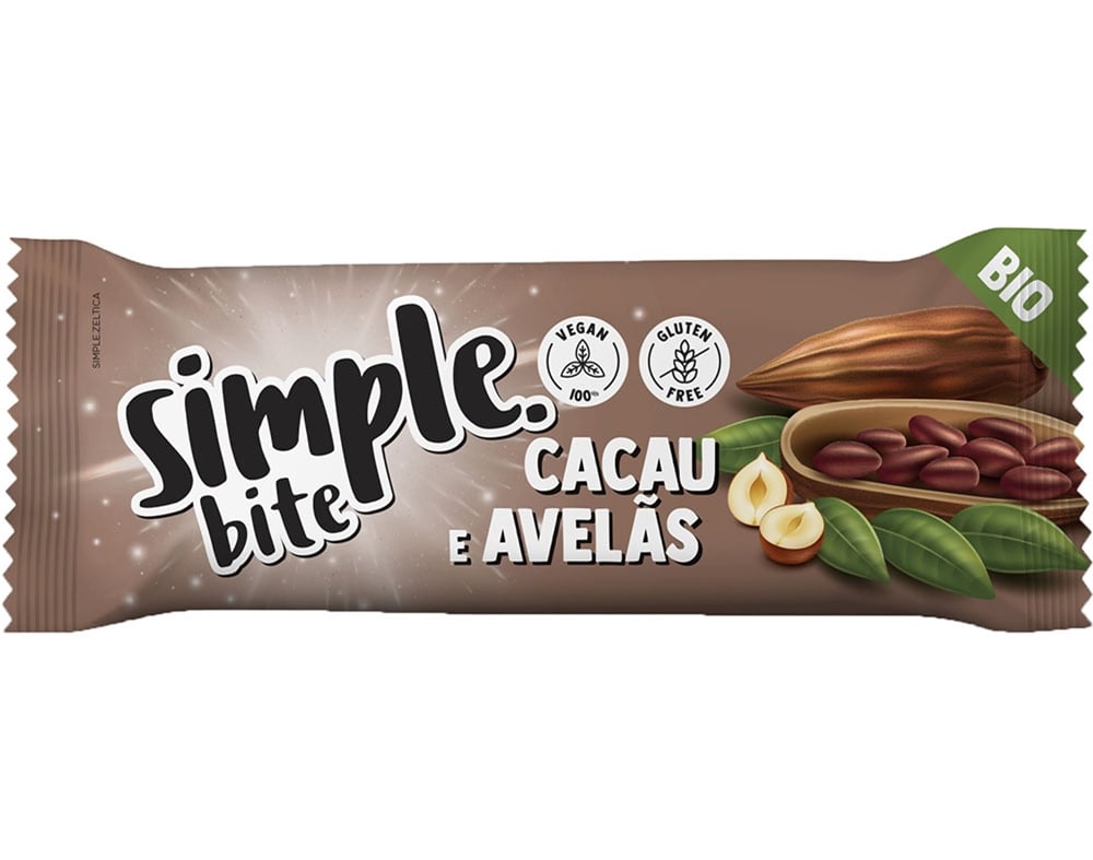 BARRA SIMPLE CACAU E AVELÃS BIO BITE 35G