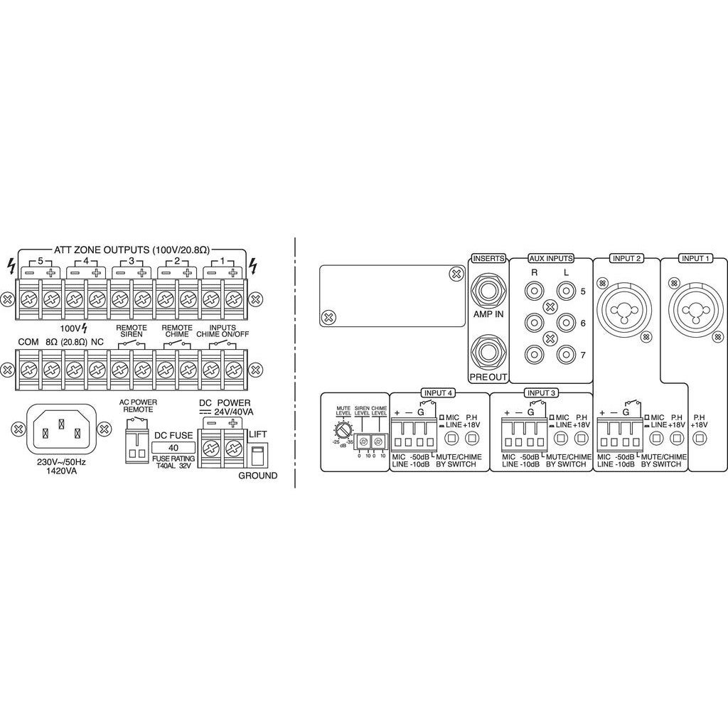 Monacor PA-5240 5-zone mono mixing versterker 240W