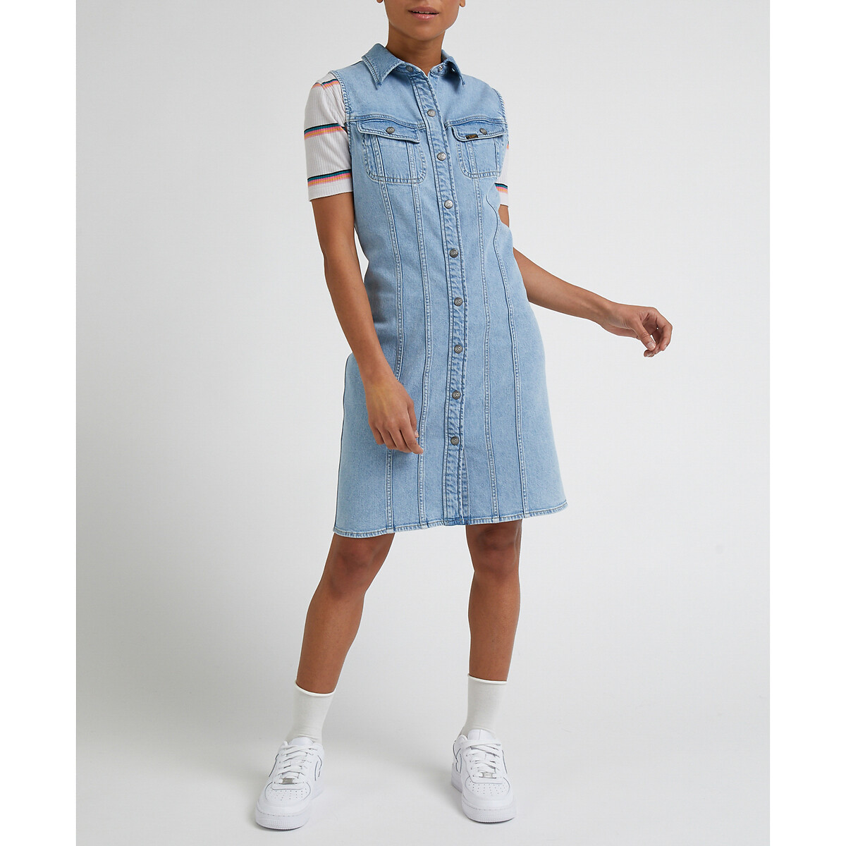 LEE<br>Vestido jeans sem mangas, fechamento com botões